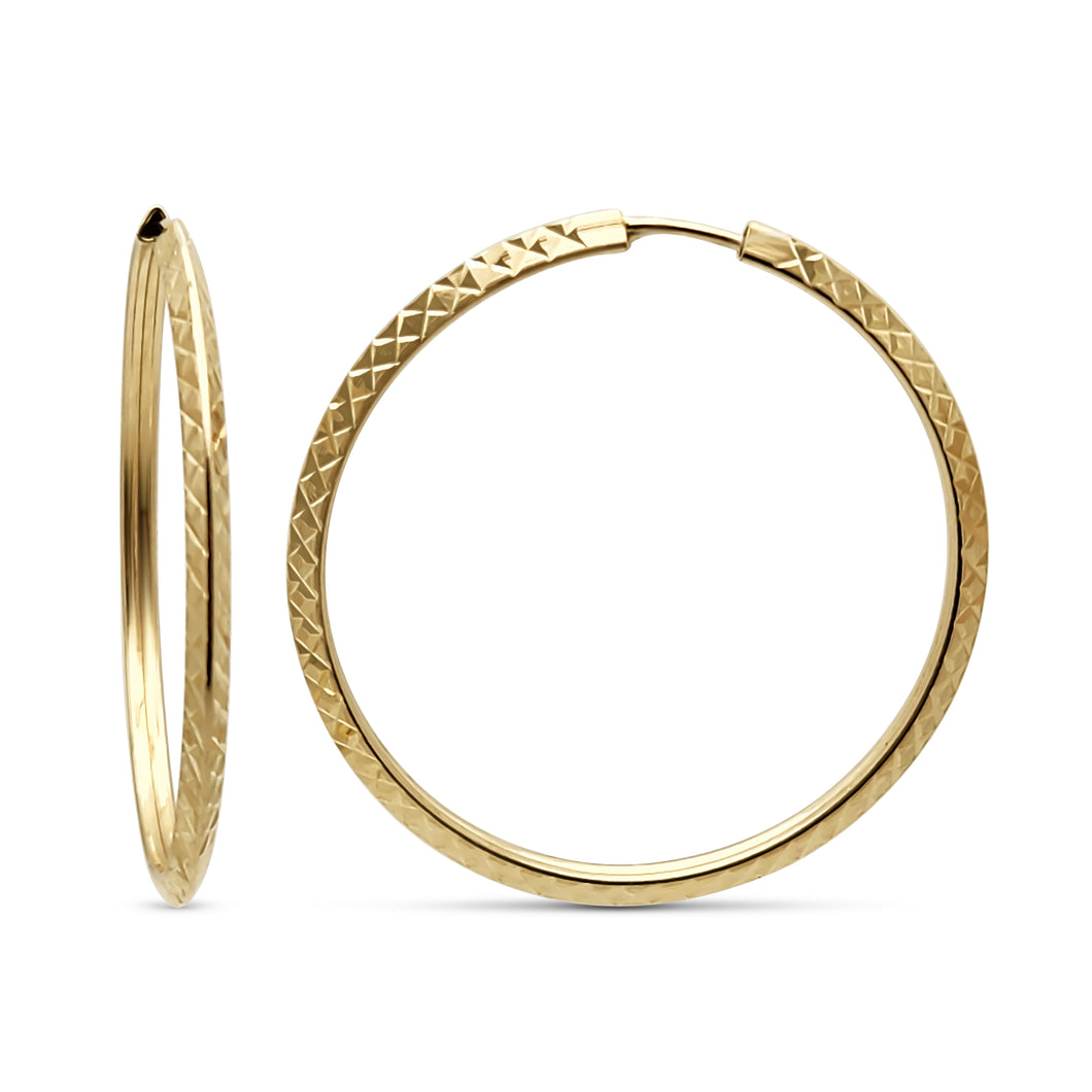 14k Yellow Gold 40mm Diamond Cut Hoop Earrings