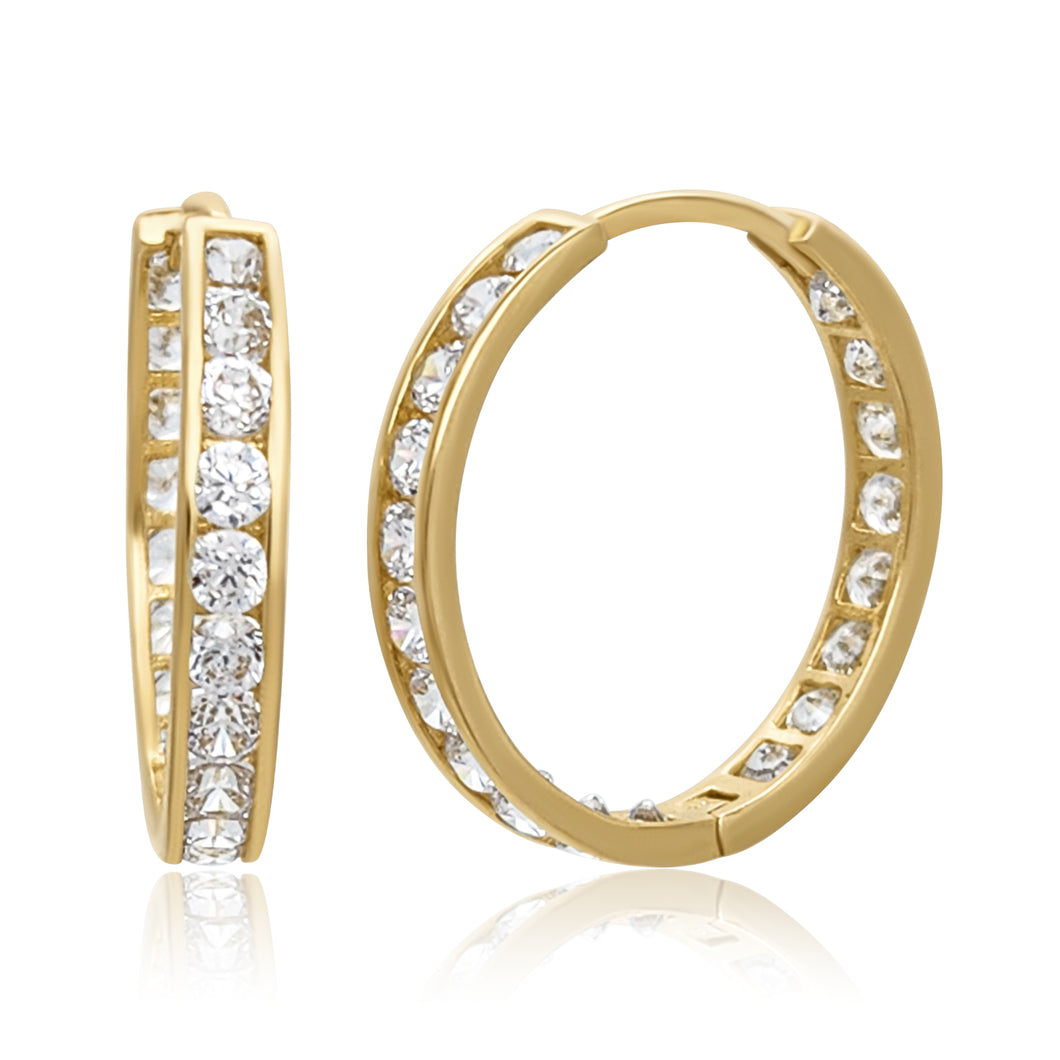 14k Solid Yellow Gold 20mm Crystal Hoggie Hoop Earrings