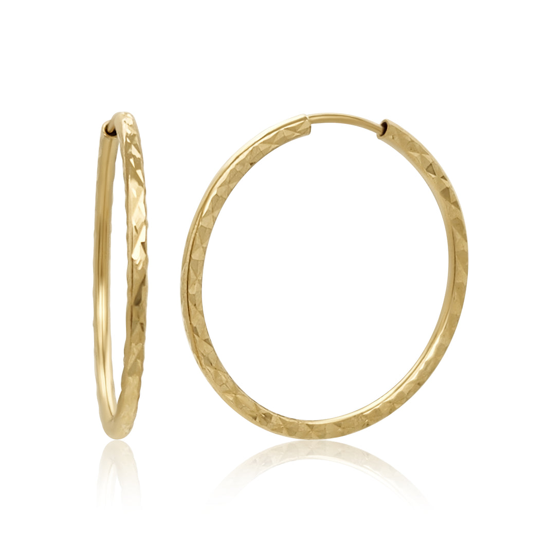 14k Yellow Gold 31mm Diamond Cut Hoop Earrings