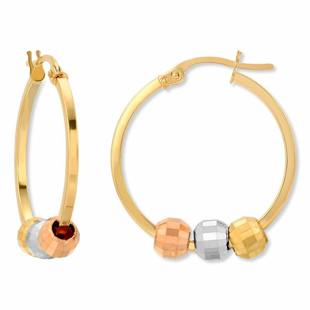 14k Tri-Color Gold Diamond Cut Beads Earrings