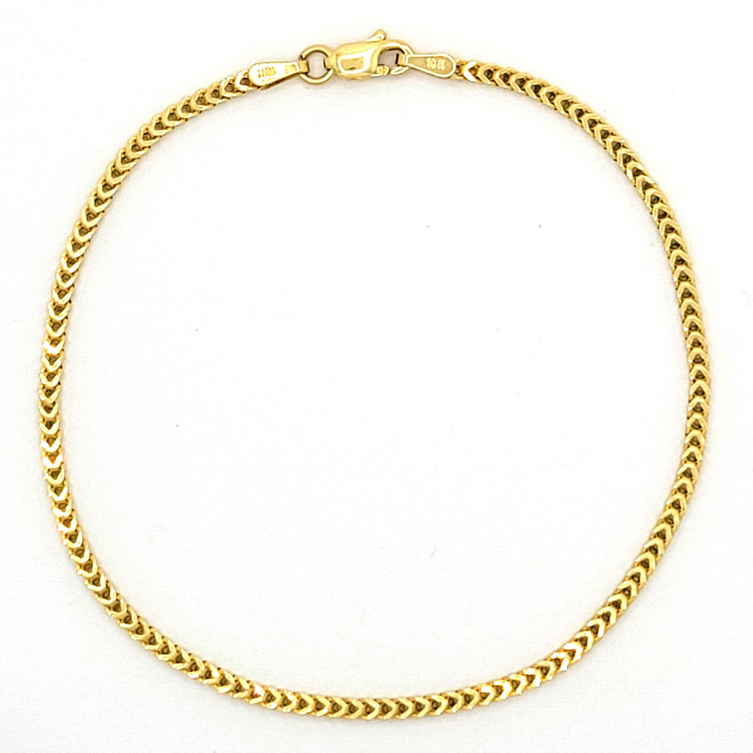 10k Yellow Gold 2mm Hollow Franco Bracelet