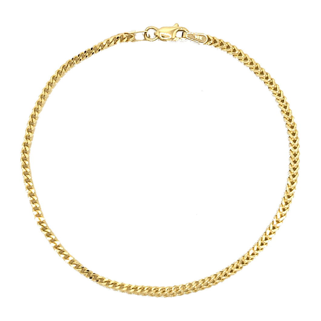 14k Hollow Yellow Gold 2mm Franco Bracelet