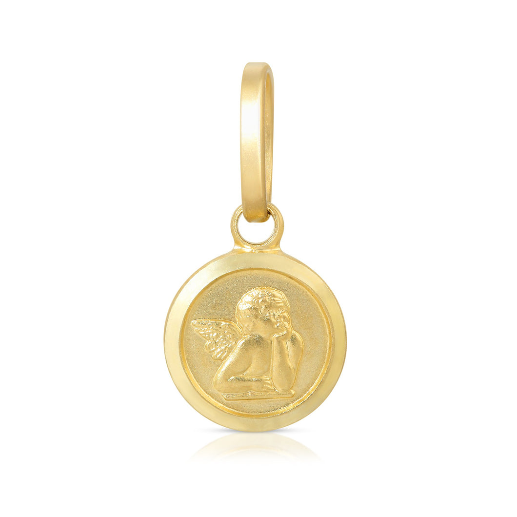 14k Yellow Gold Angel Round Pendant