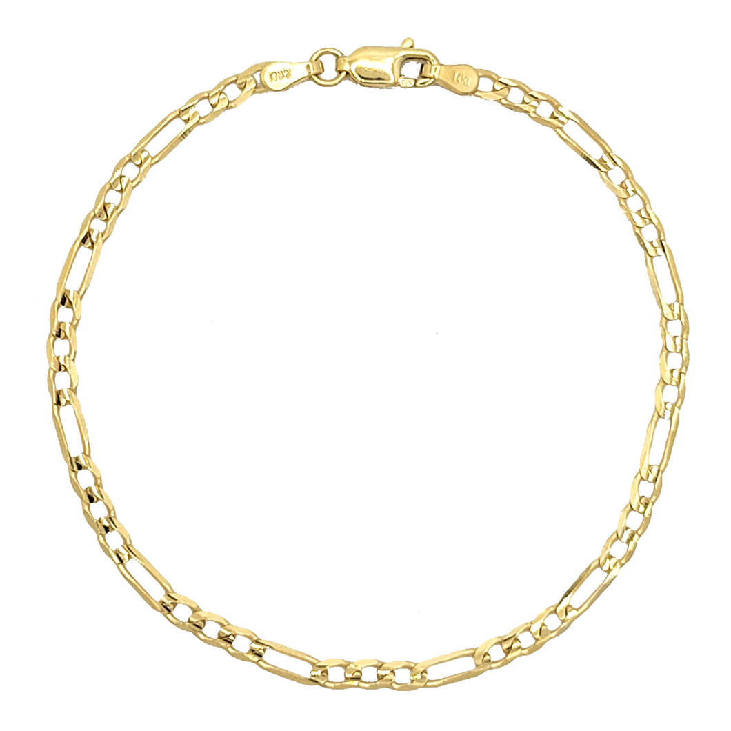 14k Solid Yellow Gold 3mm Figaro Bracelet